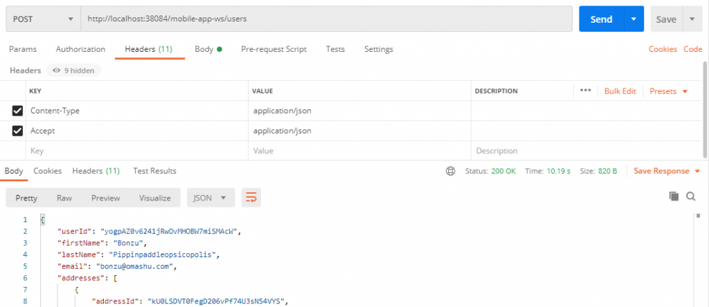 Postman create user after docker compose